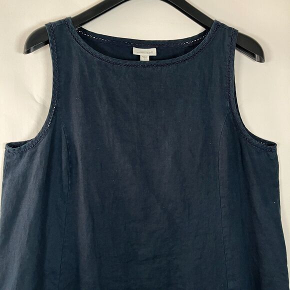 J. Jill Love Linen Dress Womens Medium Shift Resort Beachy Sleeveless Crochet - Picture 1 of 10